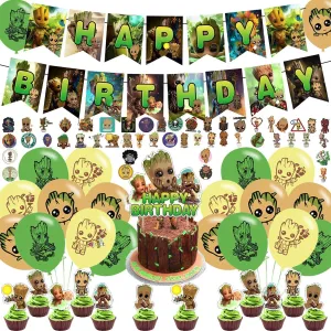 Karg Groot Cartoon Birthday Decorations with Banner, Balloons, Cake Topper, Cupcake Toppers, Stickers