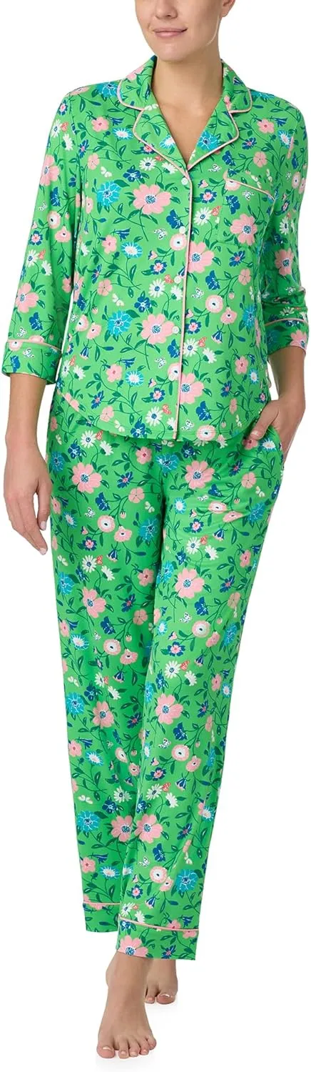kate spade new york Women’s Pajama Set, 2-Piece Notch Collar 3/4 Sleeve Top & Full Length Pants