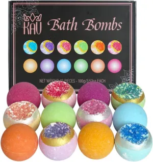 KAV Bath Bombs for Women Gift Set 12pcs, All Natural Organic Bubble Home Spa Bathbomb Gift Set for Her, Wife, Girlfriend, Mother, Christmas, Stocking Stuffer