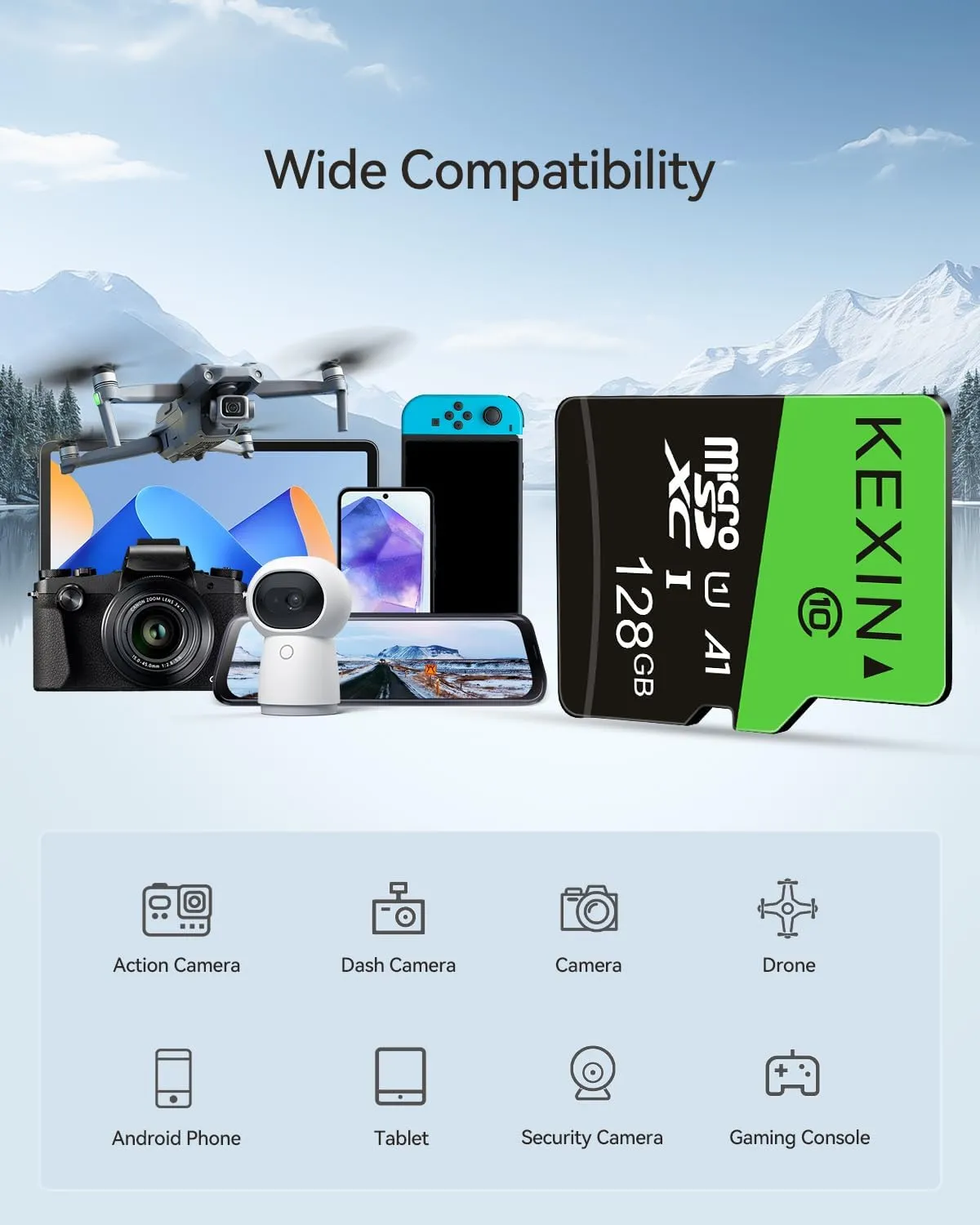 KEXIN 128GB Micro SD Card 5 Pack with SD Adapter microSDXC Memory Card UHS-I C10 U1 Micro SD Card Full HD High Speed TF Card for Tablet Action Camera Dash Cam Drone Game Console, 128 G 5 Pack
