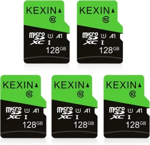 KEXIN 128GB Micro SD Card 5 Pack with SD Adapter microSDXC Memory Card UHS-I C10 U1 Micro SD Card Full HD High Speed TF Card for Tablet Action Camera Dash Cam Drone Game Console, 128 G 5 Pack