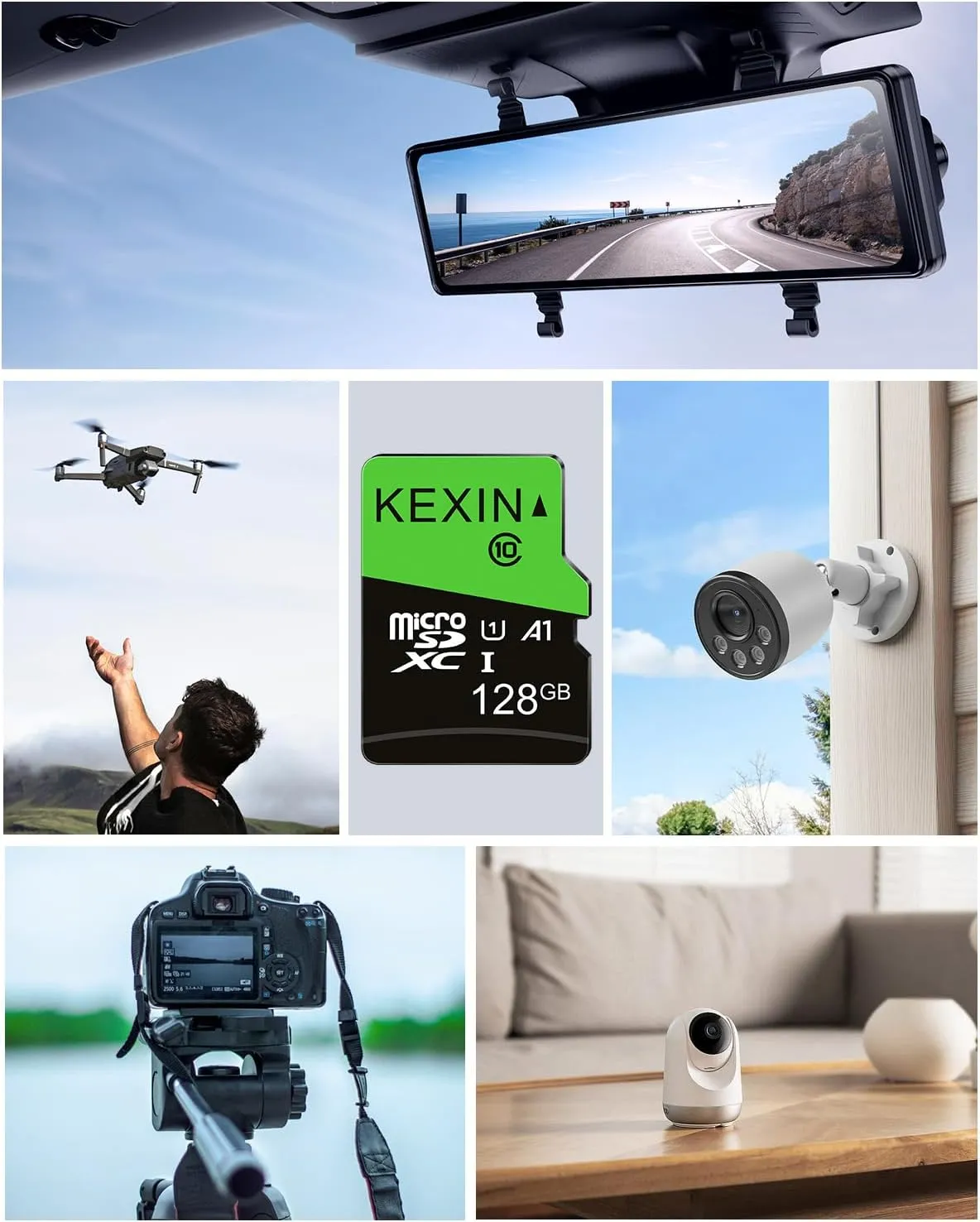 KEXIN 128GB Micro SD Card 5 Pack with SD Adapter microSDXC Memory Card UHS-I C10 U1 Micro SD Card Full HD High Speed TF Card for Tablet Action Camera Dash Cam Drone Game Console, 128 G 5 Pack