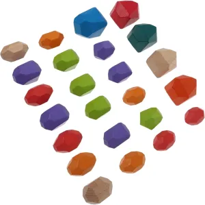 KICHOUSE 24Pcs Wooden Stone Block for Early Learning Playthings Smooth Edges for Safety for Cognitive Development and Hands Skills