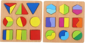 KICHOUSE 2Pcs Geometric Shape Recognition Puzzles for Educational Blocks Early Learning Cognitive Development for Preschool and Kindergarten