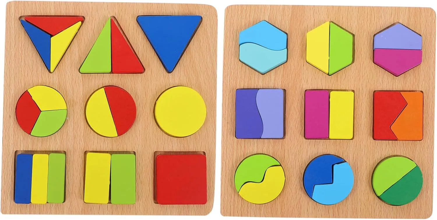 KICHOUSE 2Pcs Geometric Shape Recognition Puzzles for Educational Blocks Early Learning Cognitive Development for Preschool and Kindergarten
