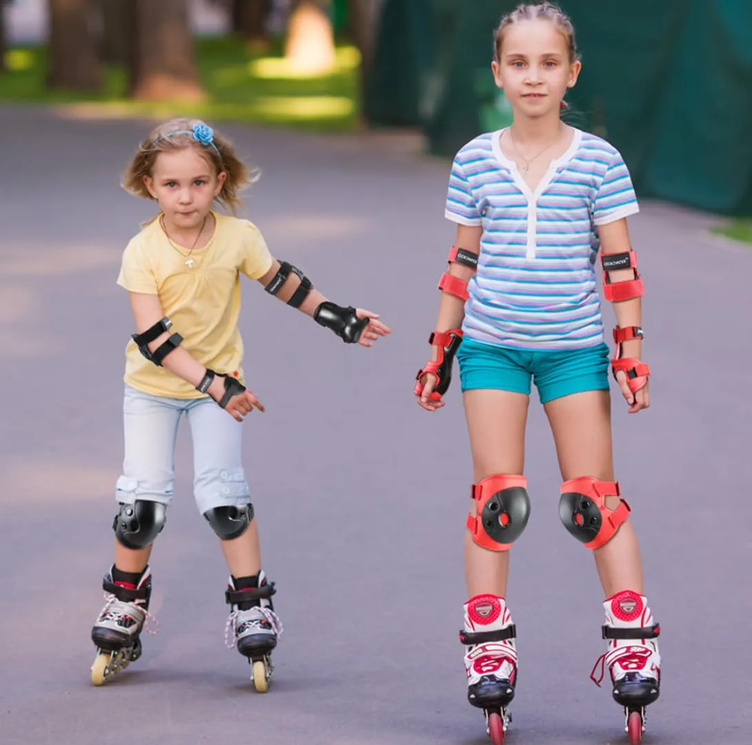 Kids and Youth Knee Elbow Wrist Guards Protective Gear Set for Skateboarding, Roller Skating, Inline Skating, Scooter Riding, BMX Biking (Black, Small)