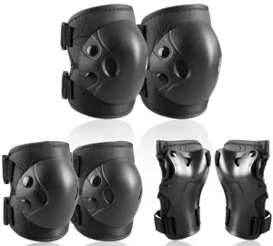 Kids and Youth Knee Elbow Wrist Guards Protective Gear Set for Skateboarding, Roller Skating, Inline Skating, Scooter Riding, BMX Biking (Black, Small)