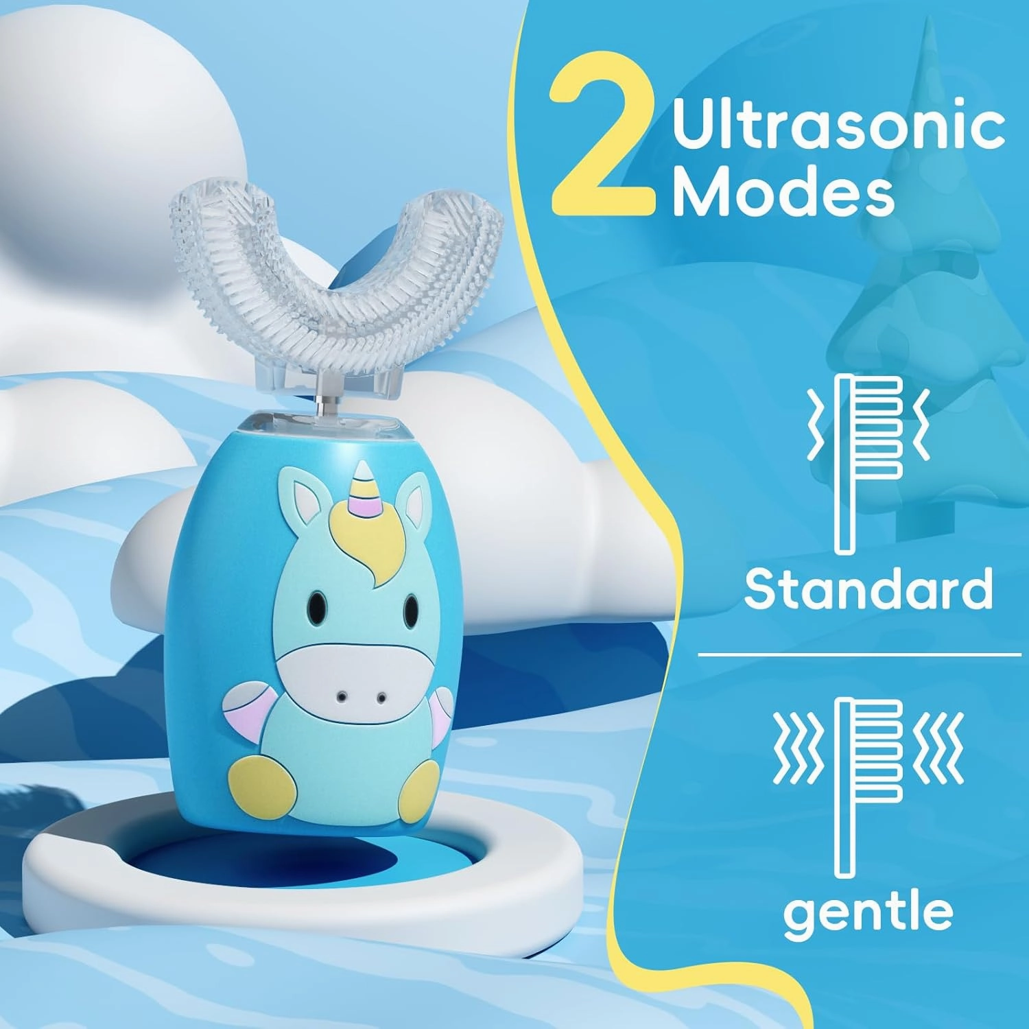 Kids Electric U Shaped Toothbrush,Kids 4 Brush Heads, U Shaped Ultrasonic Automatic Tooth Brush 2 Modes Age 2-12,Whole Mouth Toothbrush IPX7 Waterproof(Pink)