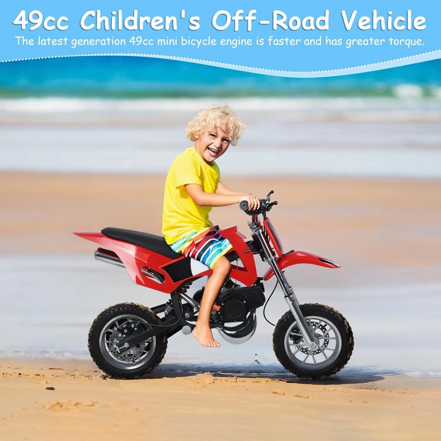 Kids Motorcycle Dirt Bike, 49cc 2-Stroke Gas Powered Off-Road Youth Trail Bike, Disc Brakes, Spring Suspension, Pull Start, Pocket Motorbike for Boys and Girls, 25 MPH Max Speed
