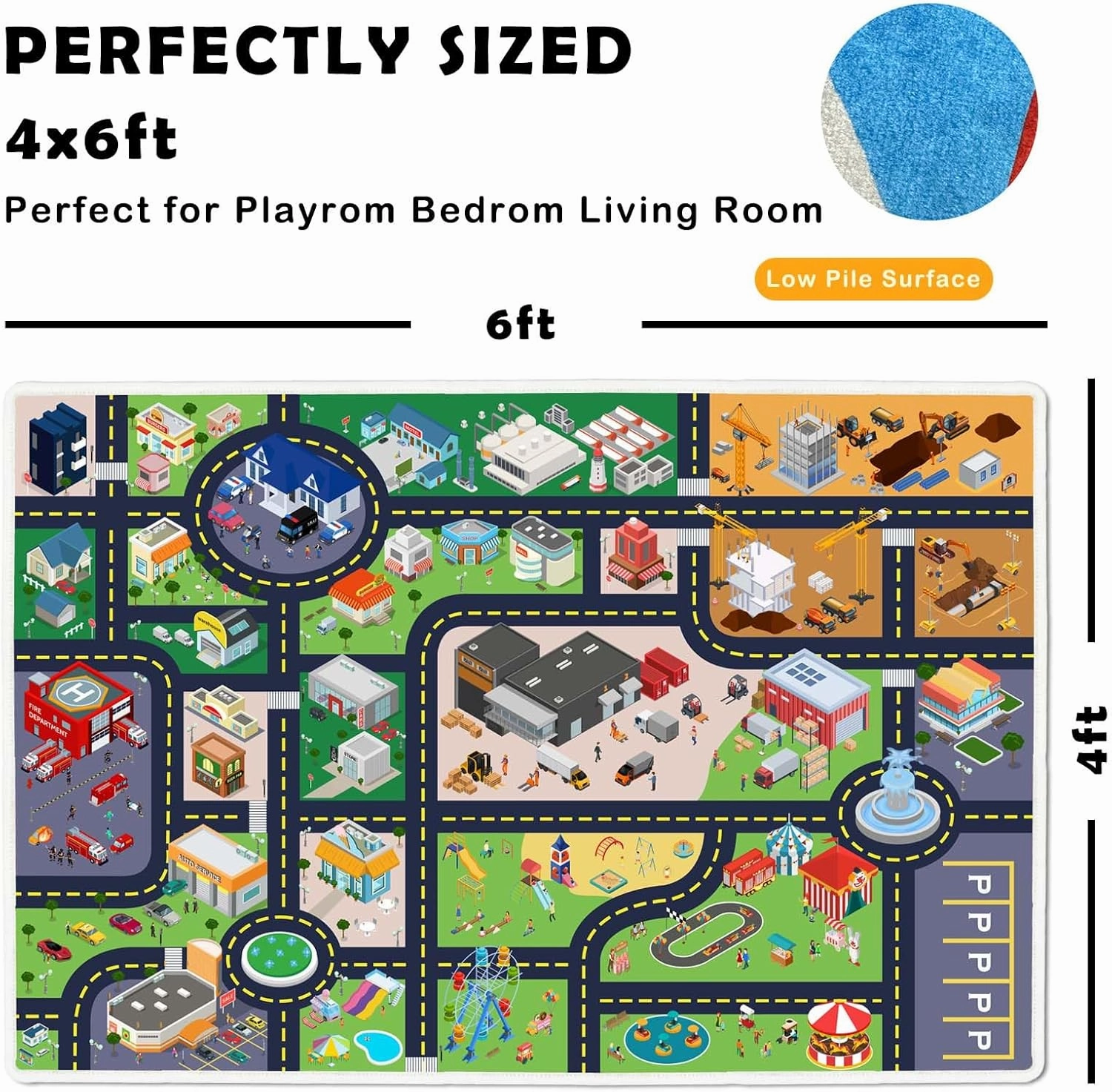 Kids Rug Playroom Car Rug Play Mat City Life Road Rug for Cars Fun City Map for Track Toys,Carpet for Bedroom Boys (city01, 4×6ft/47×70in)