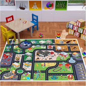 Kids Rug Playroom Car Rug Play Mat City Life Road Rug for Cars Fun City Map for Track Toys,Carpet for Bedroom Boys (city01, 4×6ft/47×70in)