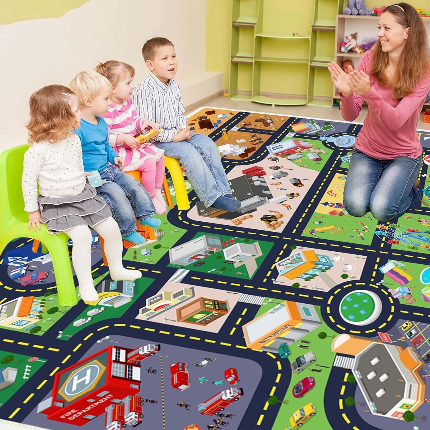 Kids Rug Playroom Car Rug Play Mat City Life Road Rug for Cars Fun City Map for Track Toys,Carpet for Bedroom Boys (city01, 4×6ft/47×70in)