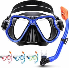 Kids Snorkel Set Ages 6-14, Snorkeling Gear for Kids with Dry Top Snorkel Anti-Leak Anti-Fog Panoramic View Snorkel Mask, Boys Girls Junior Teens Snorkeling Set for Swimming Snorkeling