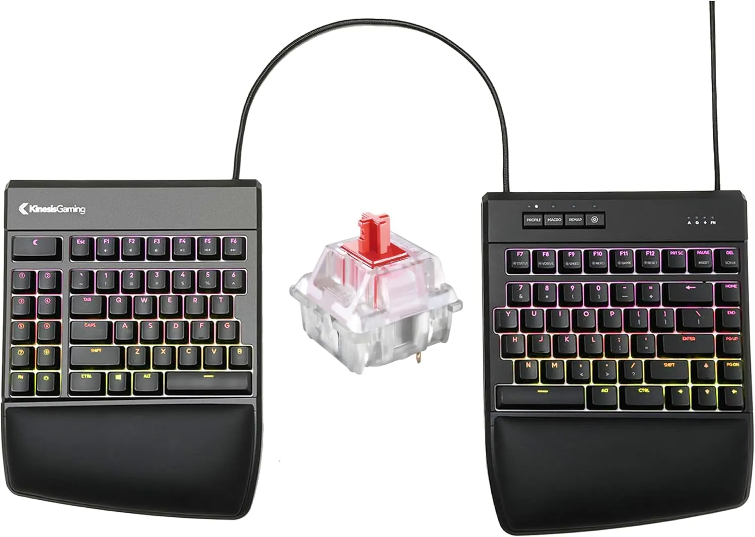 KINESIS Gaming Freestyle Edge RGB Split Mechanical Keyboard | Cherry MX Linear Red Switches | RGB | Ergonomic | Detachable Palm Support | Fully Programmable | TKL | Available Tenting