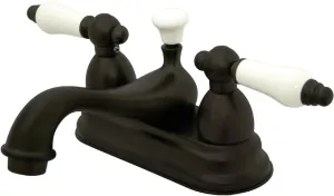Kingston Brass KS3605PL Restoration 4-Inch Centerset Lavatory Faucet with Porcelain Lever Handle, Oil Rubbed Bronze
