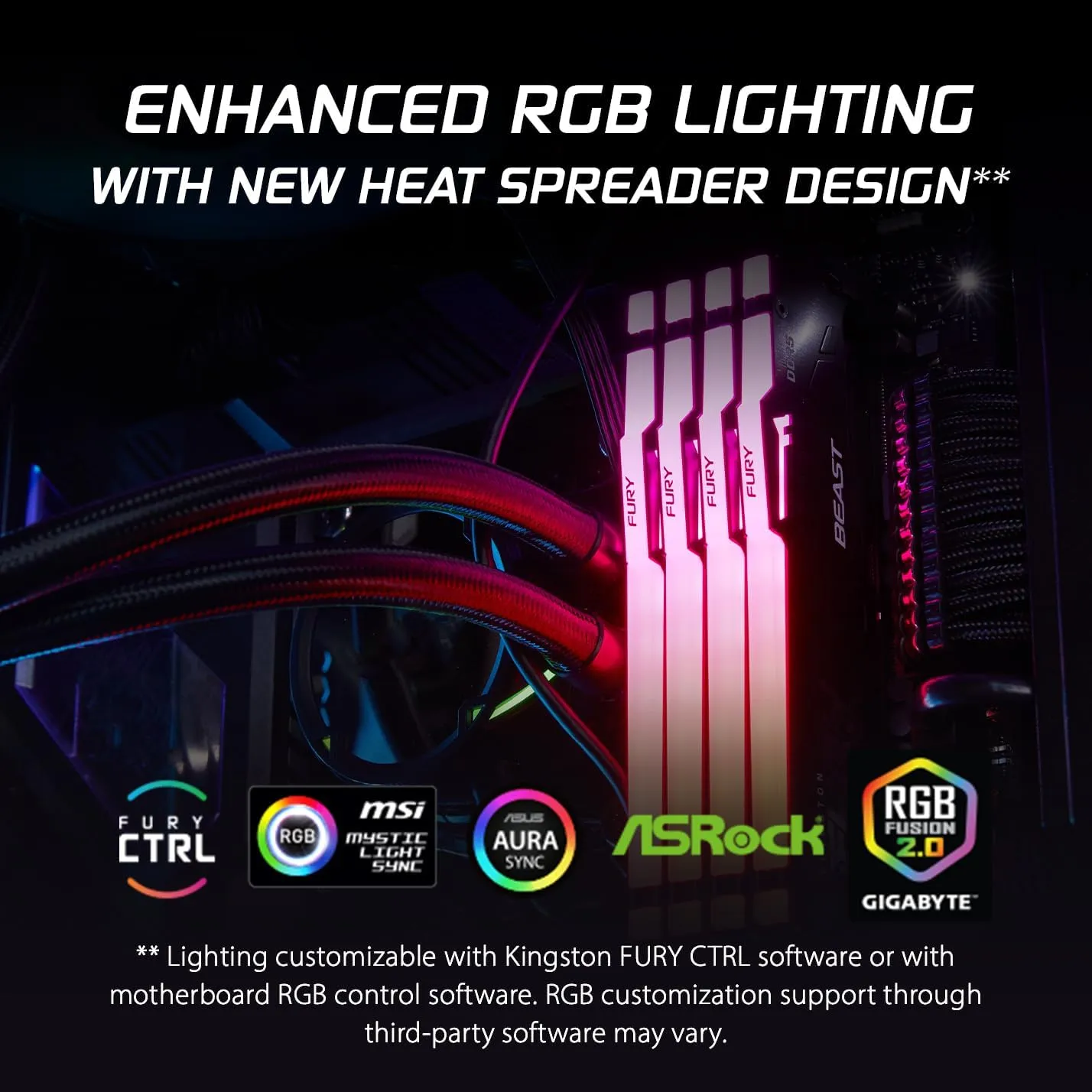Kingston Fury Beast RGB 32GB (2x16GB) 6000MT/s DDR5 CL30 Desktop Memory | AMD Expo | Plug N Play | Kit of 2 | KF560C30BBEAK2-32