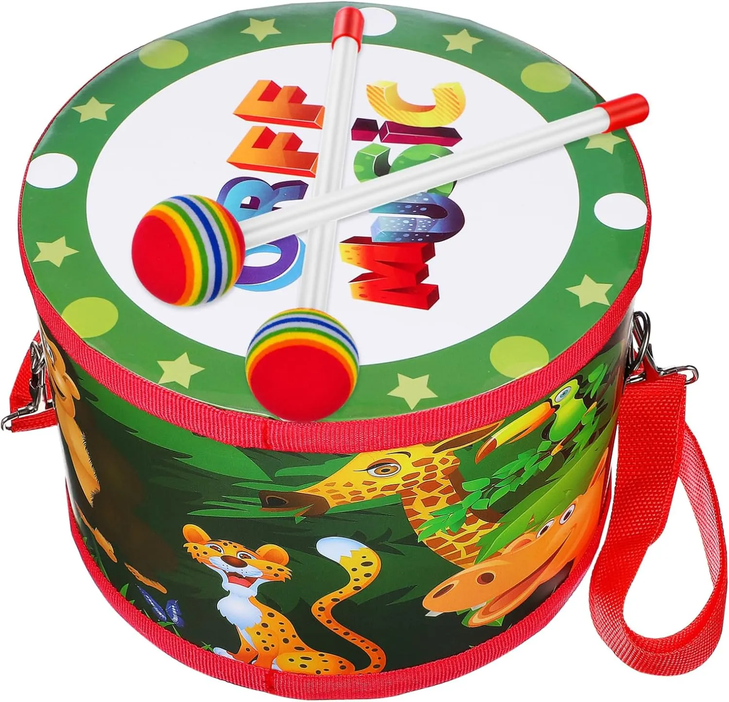 Kisangel Drum with Drumsticks Creative Educational Musical Instrument for Boys and Engaging Percussion with Double Sided Cartoon Design Great Birthday Present