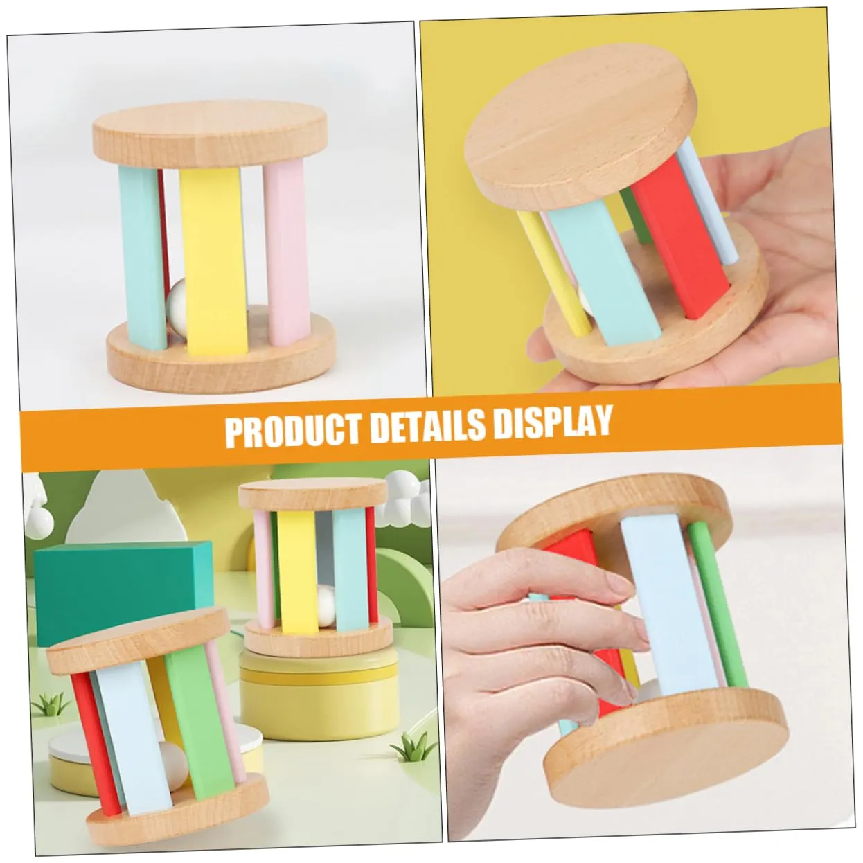 Kisangel Wooden Rattle for Sensory Musical Instrument for Promotes Vision Grasping and Hearing Skills Early Education Plaything for Boy Girl
