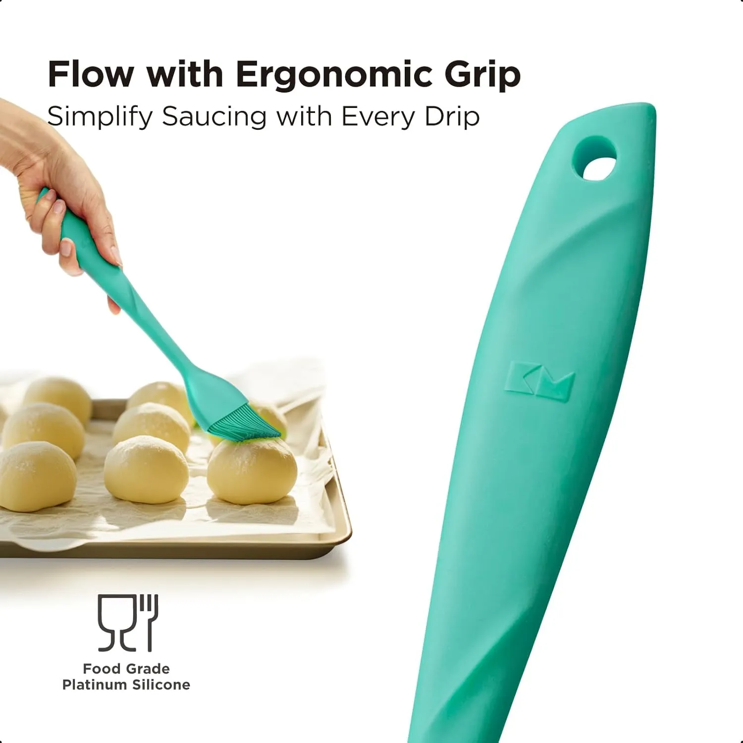 Kitchen Mama WaltzGrip Platinum Silicone Basting Pastry Brush: Set of 2 Heat-Resistant Brushes for Cooking, Baking, Grilling, and Spreading Oil or Butter - Dishwasher-Safe (Teal)