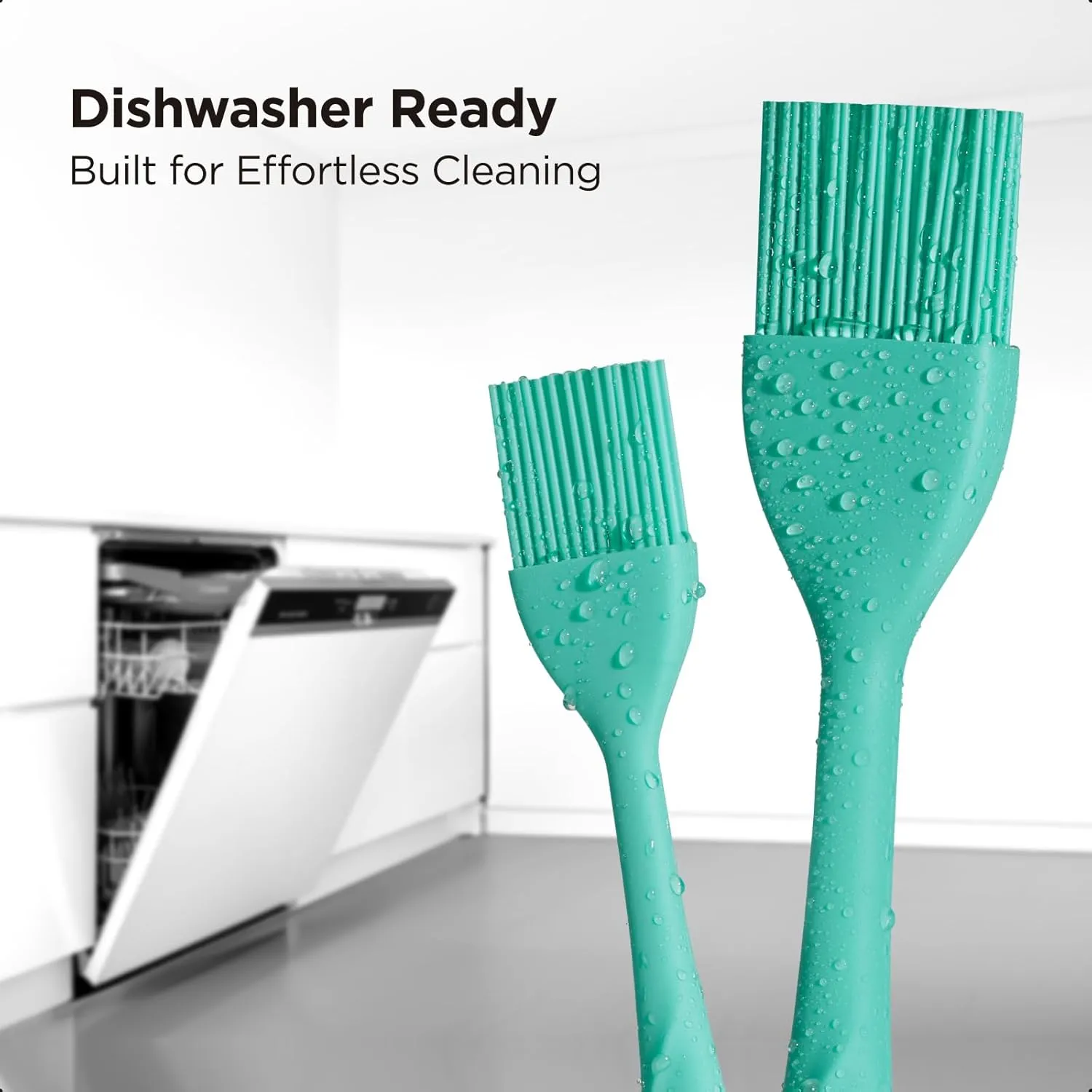 Kitchen Mama WaltzGrip Platinum Silicone Basting Pastry Brush: Set of 2 Heat-Resistant Brushes for Cooking, Baking, Grilling, and Spreading Oil or Butter - Dishwasher-Safe (Teal)