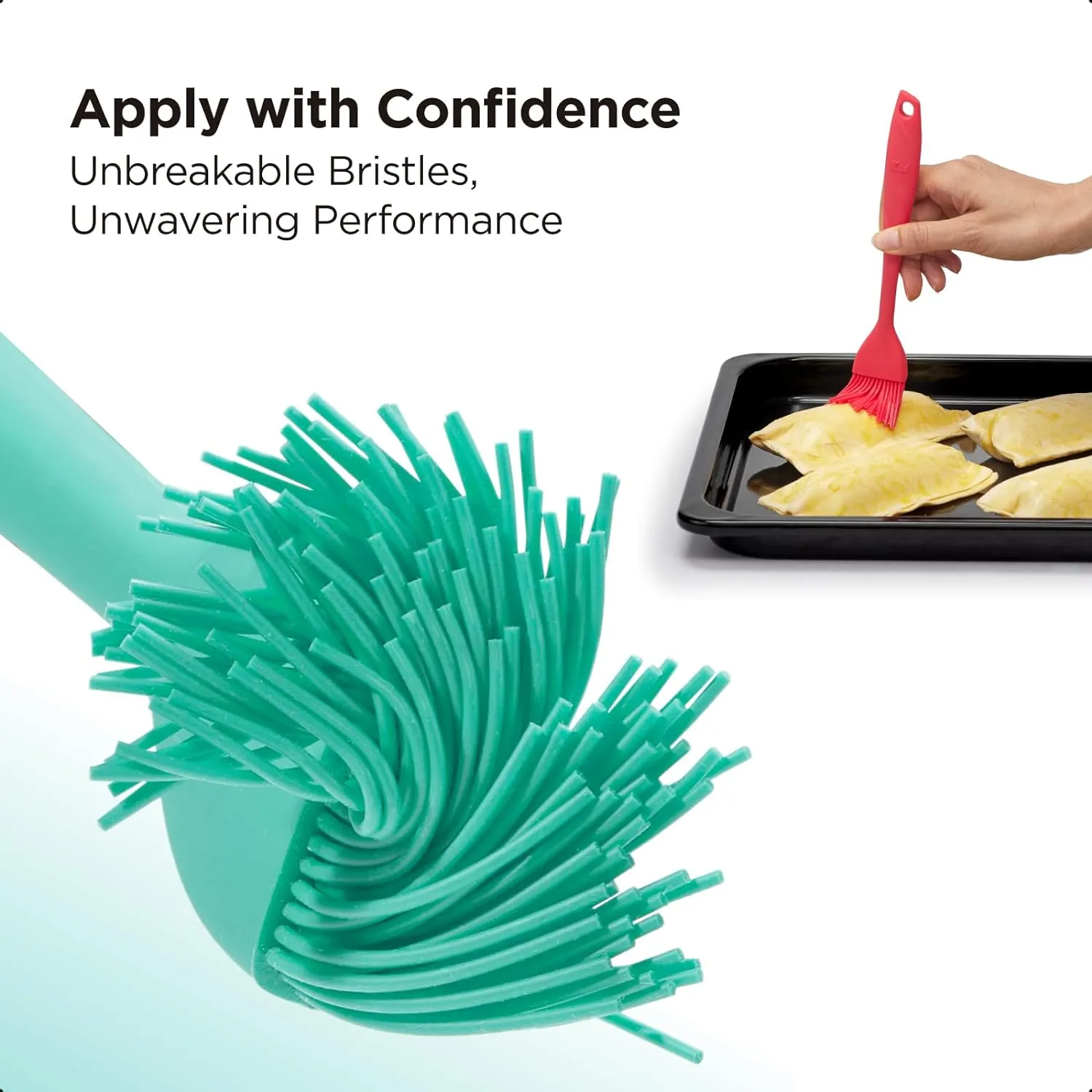 Kitchen Mama WaltzGrip Platinum Silicone Basting Pastry Brush: Set of 2 Heat-Resistant Brushes for Cooking, Baking, Grilling, and Spreading Oil or Butter - Dishwasher-Safe (Teal)