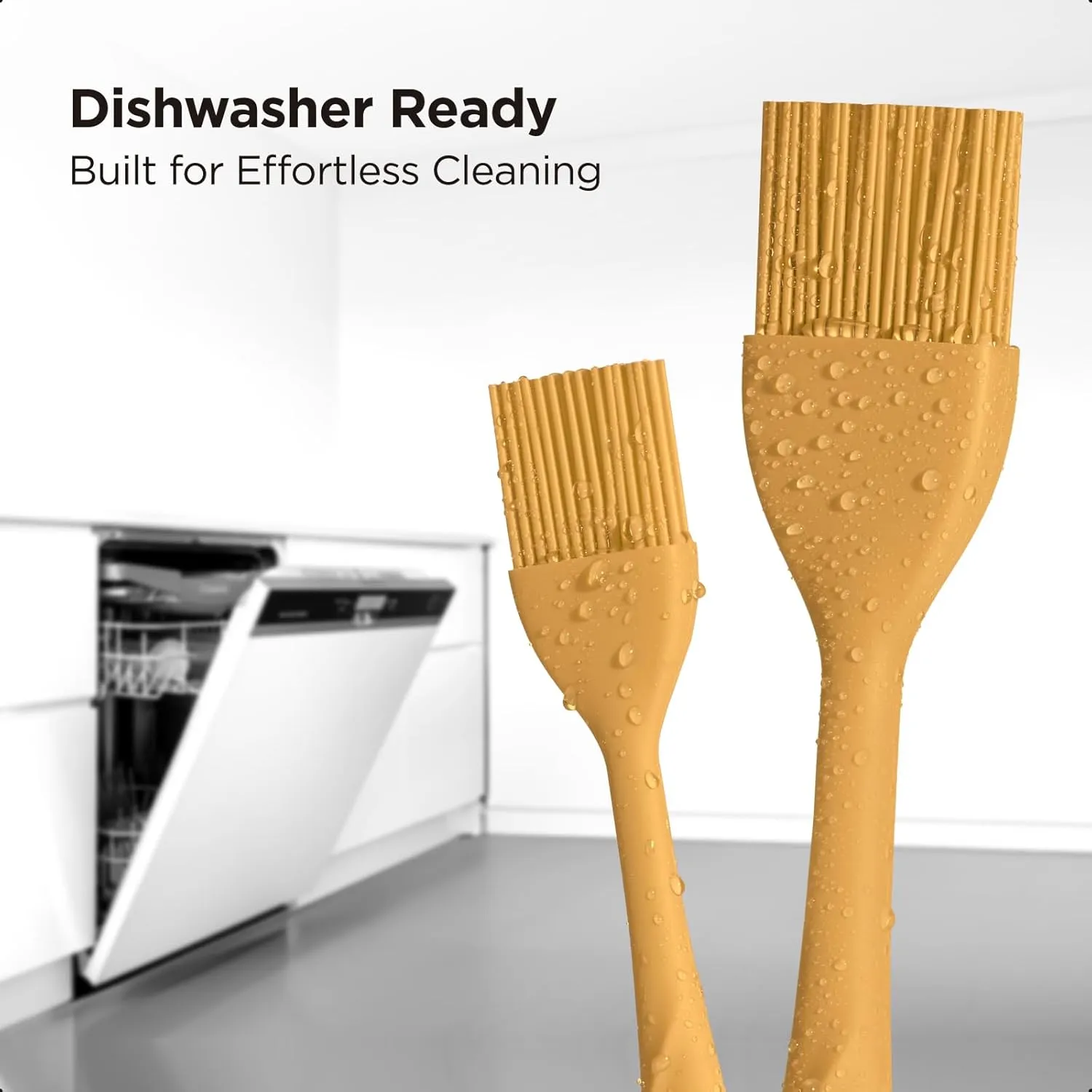 Kitchen Mama WaltzGrip Platinum Silicone Basting Pastry Brush: Set of 2 Heat-Resistant Brushes for Cooking, Baking, Grilling, and Spreading Oil or Butter - Dishwasher-Safe (Yellow)