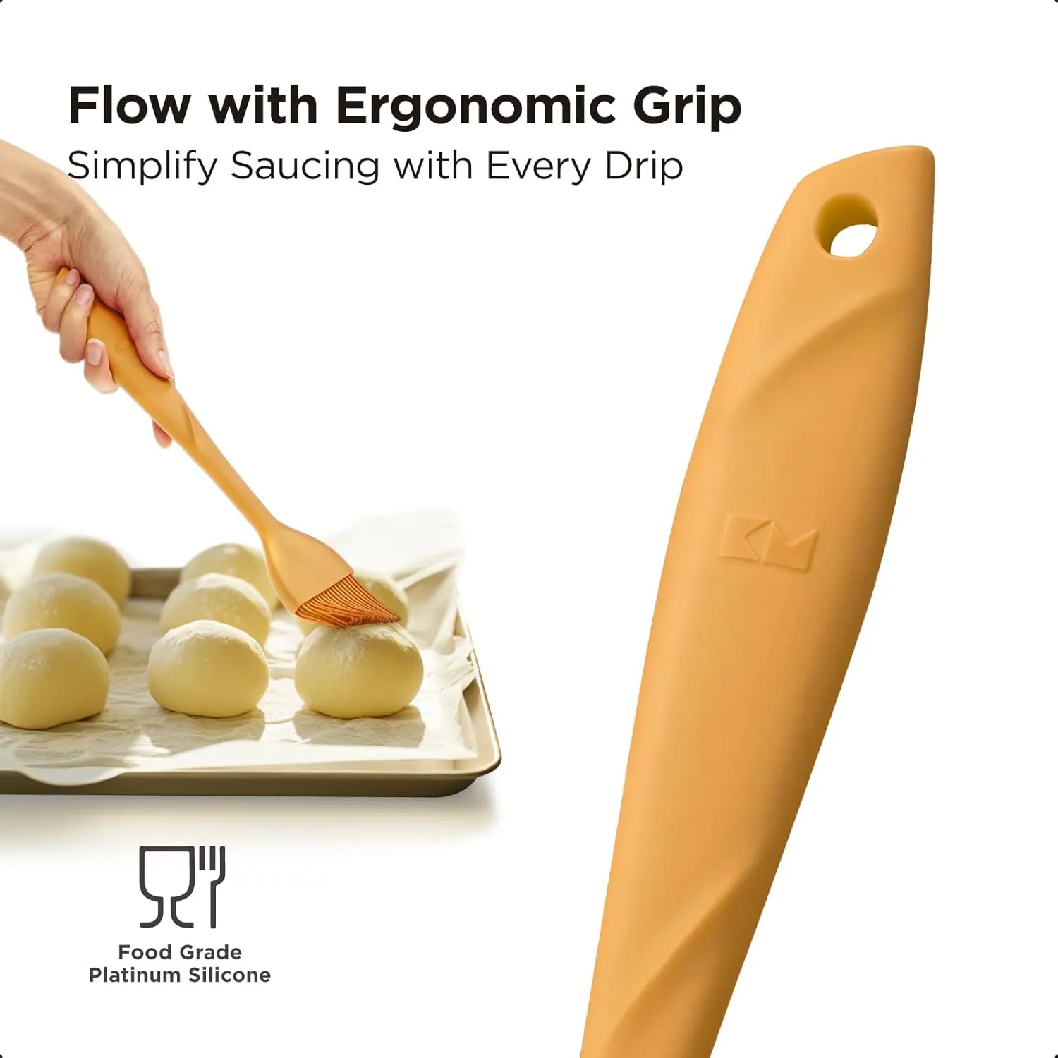 Kitchen Mama WaltzGrip Platinum Silicone Basting Pastry Brush: Set of 2 Heat-Resistant Brushes for Cooking, Baking, Grilling, and Spreading Oil or Butter - Dishwasher-Safe (Yellow)
