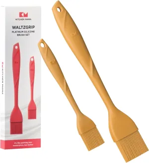 Kitchen Mama WaltzGrip Platinum Silicone Basting Pastry Brush: Set of 2 Heat-Resistant Brushes for Cooking, Baking, Grilling, and Spreading Oil or Butter - Dishwasher-Safe (Yellow)