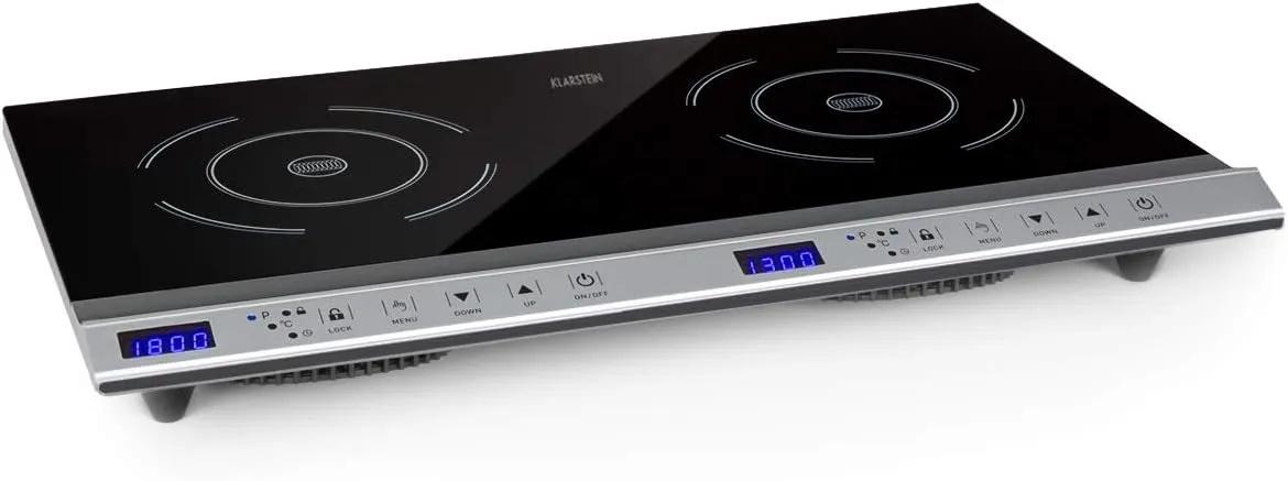 Klarstein Cucinata mobile hob - Double induction hob, power: 3100 watts, touch control, sensor sensor, shutdown timer, 10 levels, overheat protection, child safety lock, glass ceramic, silver