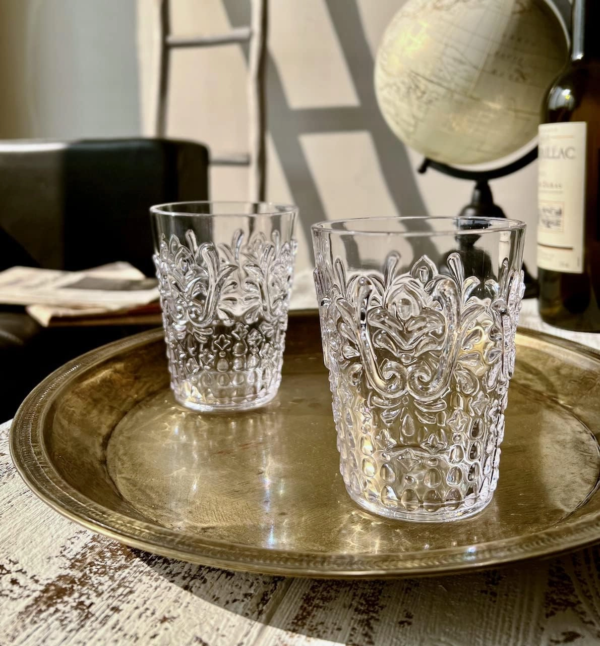 KLIFA- BLOIS- 15.2 & 20.5 ounce, Set of 8, Acrylic Tumbler & Highball Drinking Glasses Cups, BPA-Free, Stackable Plastic Drinkware, Dishwasher Safe, Vintage Looking Cups, Clear