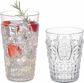 KLIFA- BLOIS- 15.2 & 20.5 ounce, Set of 8, Acrylic Tumbler & Highball Drinking Glasses Cups, BPA-Free, Stackable Plastic Drinkware, Dishwasher Safe, Vintage Looking Cups, Clear