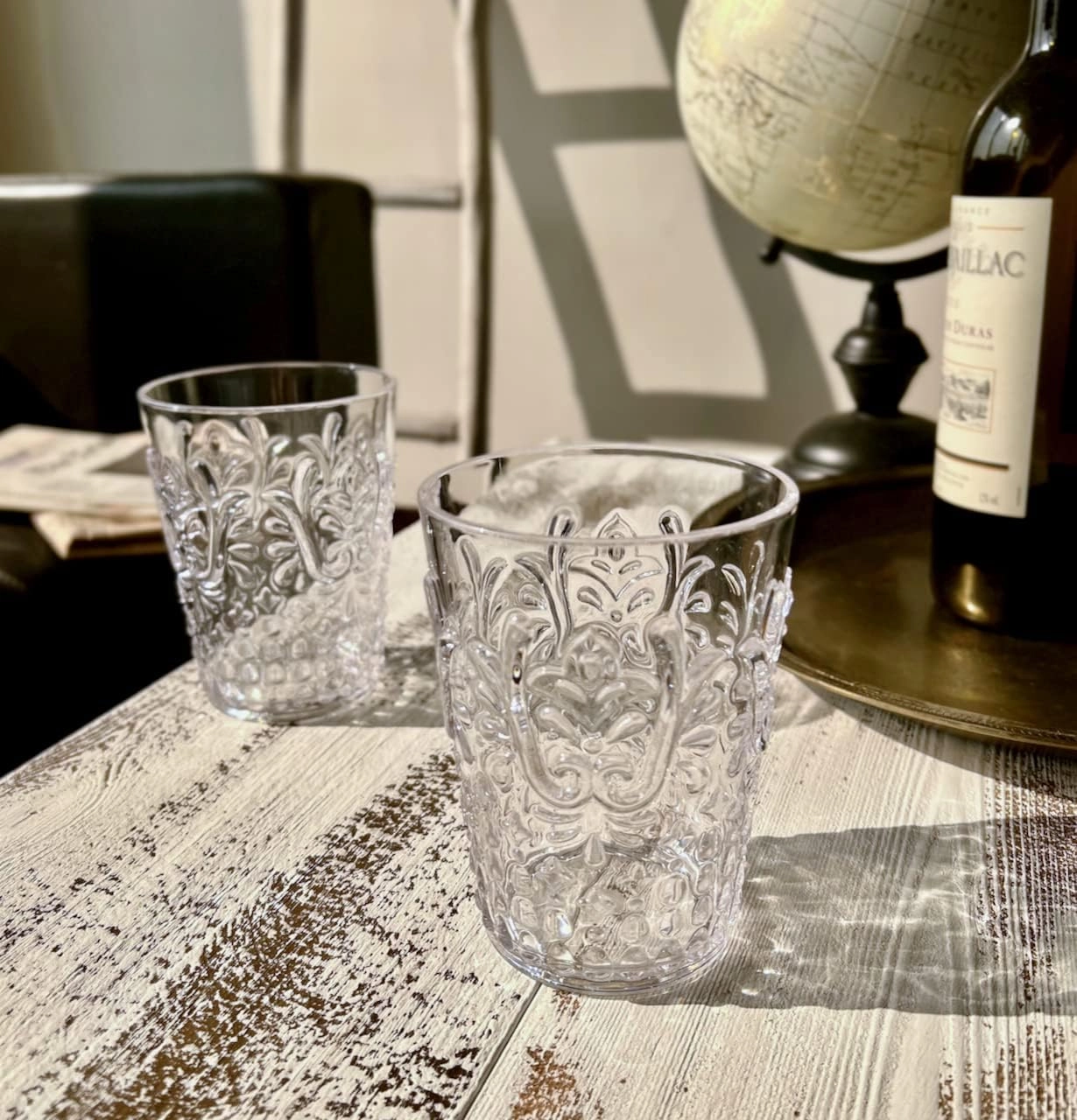 KLIFA- BLOIS- 15.2 & 20.5 ounce, Set of 8, Acrylic Tumbler & Highball Drinking Glasses Cups, BPA-Free, Stackable Plastic Drinkware, Dishwasher Safe, Vintage Looking Cups, Clear