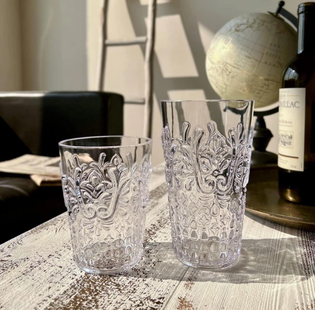 KLIFA- BLOIS- 15.2 & 20.5 ounce, Set of 8, Acrylic Tumbler & Highball Drinking Glasses Cups, BPA-Free, Stackable Plastic Drinkware, Dishwasher Safe, Vintage Looking Cups, Clear