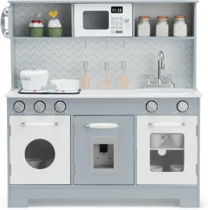 KOTEK Play Kitchen, Wooden Toddler Kitchen Playset with Water Dispenser & Stoves/Lights and Sounds, Microwave, Oven, Telephone & Cookware, Chef Pretend Kitchen Set for Kids, Gift for Aged 3  (Grey)