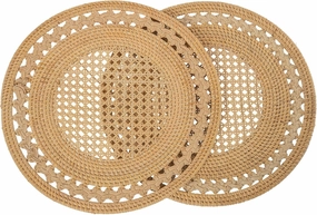 KOUBOO Rattan Placemats Decorative Braided Edge Table Mats Perfect for Fall Placemats Kitchen Dining Table Decor Farmhouse Outdoor Patio Round 15 in Natural Color Set of 2