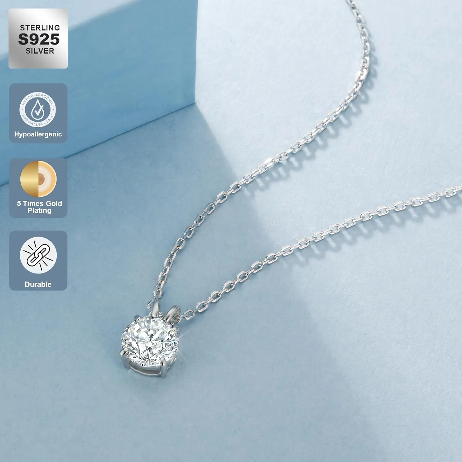 KRKC&CO Moissanite Necklace for Women, Sterling Silver Lab Solitaire Pendant for Her, 4-Prong, GRA, Gift for Anniversary, Birthday, Wedding - to Wife, Mom, 0.5/1/2/3/4CT White Golden Jewelry