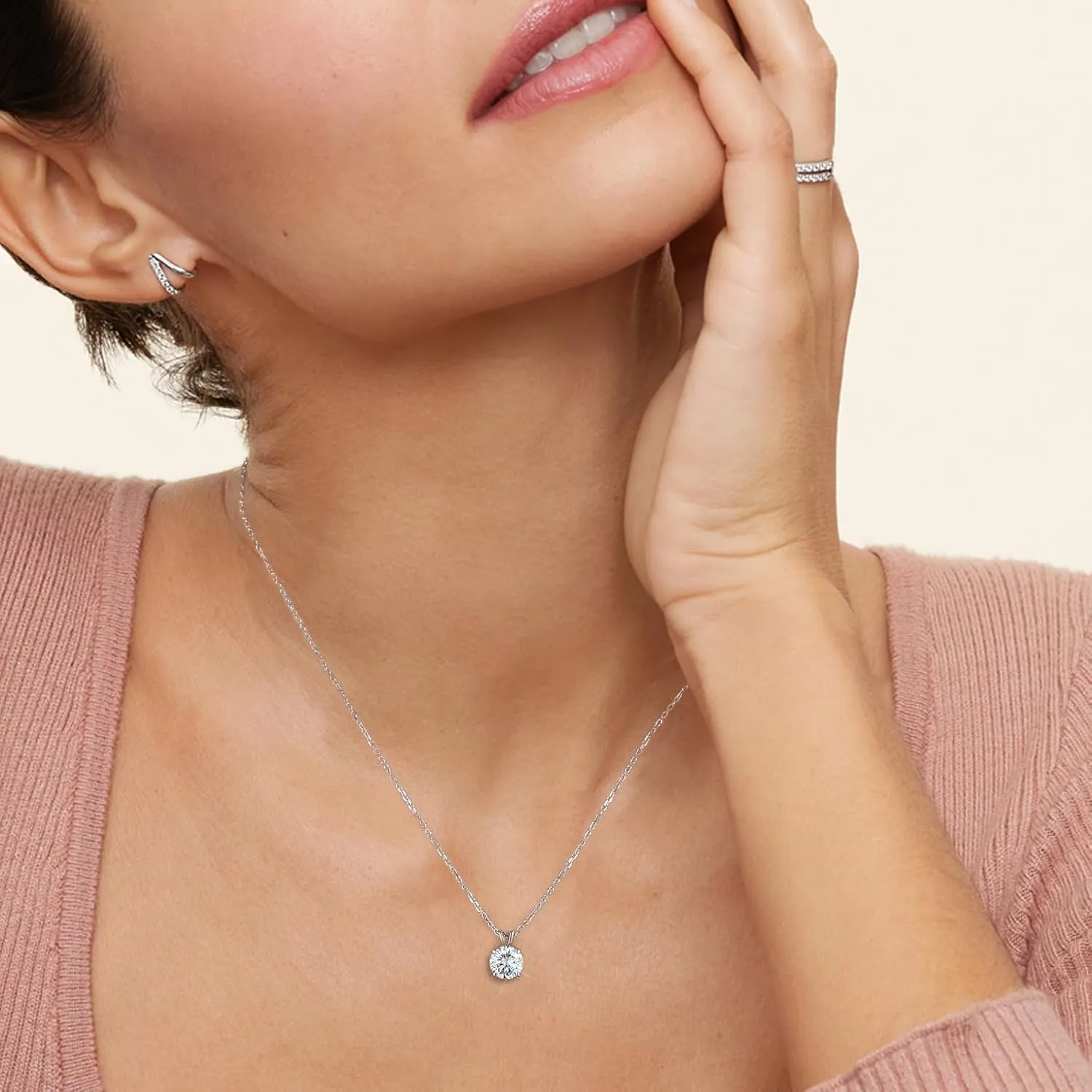 KRKC&CO Moissanite Necklace for Women, Sterling Silver Lab Solitaire Pendant for Her, 4-Prong, GRA, Gift for Anniversary, Birthday, Wedding - to Wife, Mom, 0.5/1/2/3/4CT White Golden Jewelry