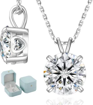 KRKC&CO Moissanite Necklace for Women, Sterling Silver Lab Solitaire Pendant for Her, 4-Prong, GRA, Gift for Anniversary, Birthday, Wedding - to Wife, Mom, 0.5/1/2/3/4CT White Golden Jewelry