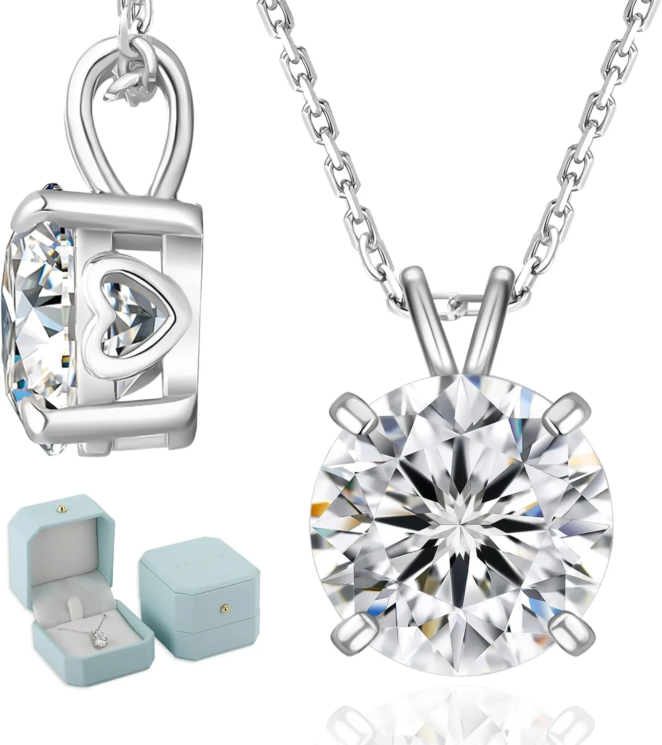 KRKC&CO Moissanite Necklace for Women, Sterling Silver Lab Solitaire Pendant for Her, 4-Prong, GRA, Gift for Anniversary, Birthday, Wedding - to Wife, Mom, 0.5/1/2/3/4CT White Golden Jewelry