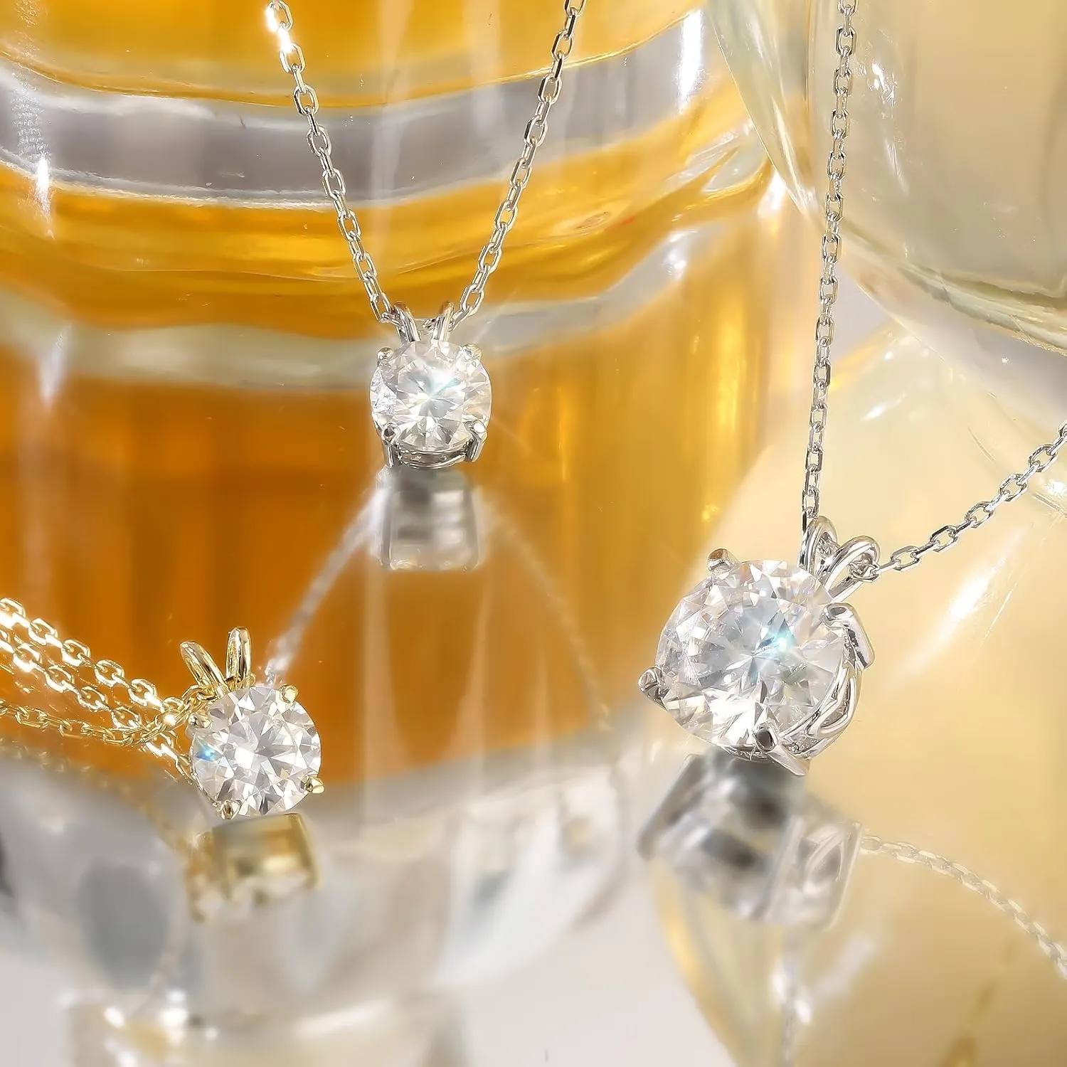 KRKC&CO Moissanite Necklace for Women, Sterling Silver Lab Solitaire Pendant for Her, 4-Prong, GRA, Gift for Anniversary, Birthday, Wedding - to Wife, Mom, 0.5/1/2/3/4CT White Golden Jewelry