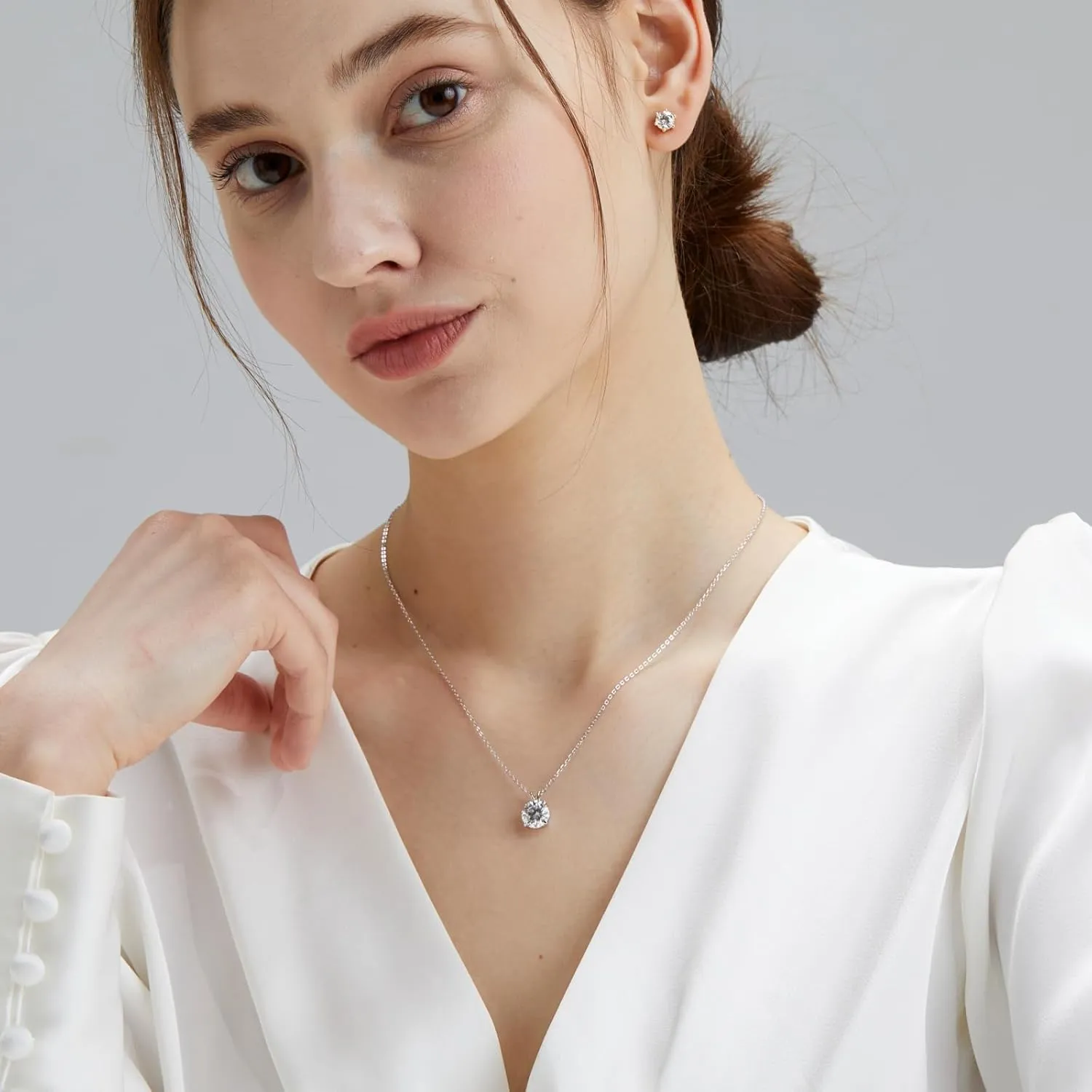 KRKC&CO Moissanite Necklace for Women, Sterling Silver Lab Solitaire Pendant for Her, 4-Prong, GRA, Gift for Anniversary, Birthday, Wedding - to Wife, Mom, 0.5/1/2/3/4CT White Golden Jewelry