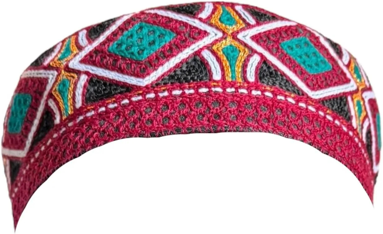 Kufi Sufi Artist Sindhi Balochi Topi - Trendy Traditional Vibrant Colorful Topi - Handmade Embroidery Round Hat (Size 55cm)