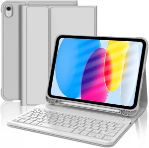 KVAGO for iPad (A16) 11th Generation Case with Keyboard, Smart Stand Folio Detachable Bluetooth Keyboard Cover with Pencil Holder for iPad 11-inch A16 2025 10th Gen 10.9 Inch 2022 - Light Gray