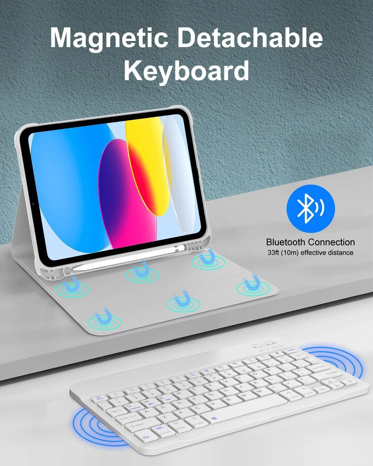 KVAGO for iPad (A16) 11th Generation Case with Keyboard, Smart Stand Folio Detachable Bluetooth Keyboard Cover with Pencil Holder for iPad 11-inch A16 2025 10th Gen 10.9 Inch 2022 - Light Gray