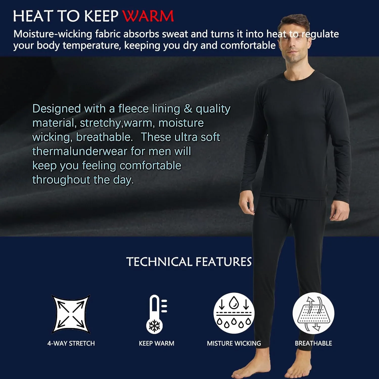 LANBAOSI Mens Long Johns Thermal Underwear Set Long Sleeve Shirt Pants Cold Weather Top and Bottoms Base Layer
