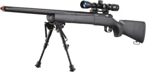 Lancer Tactical M24 Bolt Action Spring Powered Sniper Airsoft Rifle Up to 500 FPS (Threaded) / Black