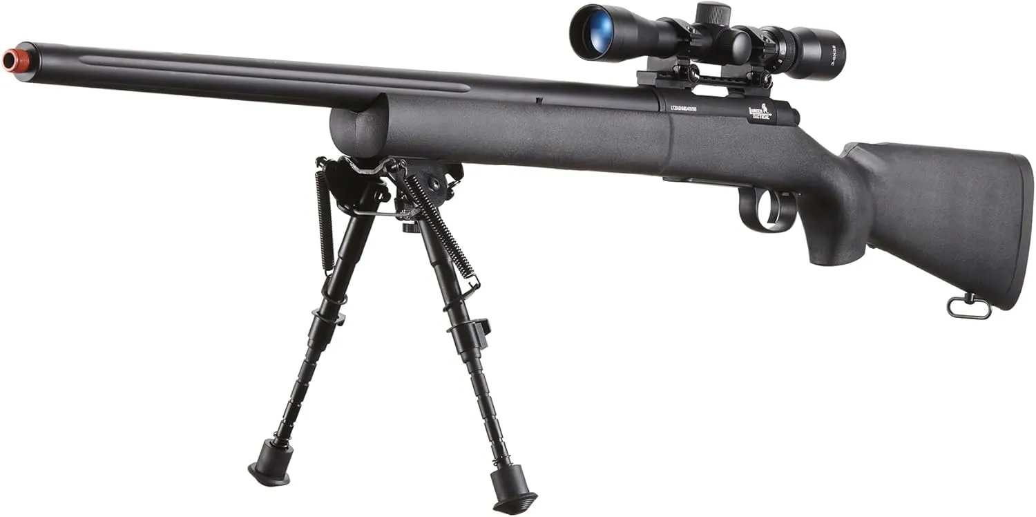 Lancer Tactical M24 Bolt Action Spring Powered Sniper Airsoft Rifle Up to 500 FPS (Threaded) / Black
