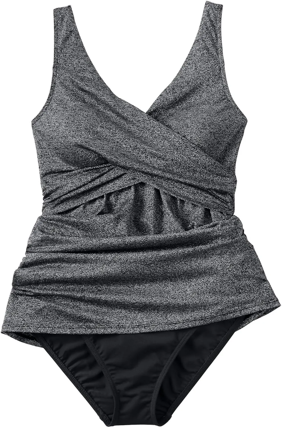 Lands' End Women's SlenderSuit V-Neck Wrap Swim Dress One Piece Swimsuit Adjustable Straps