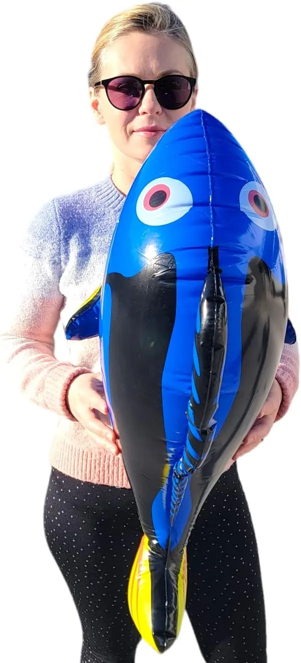 Large Blue Tang Inflatable Fish (3 Blue Tang Fish Set) 26" x 12" x 14". Great Sea Creature Pool Party Inflate Decoration