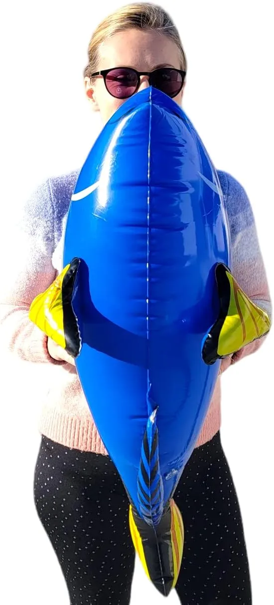 Large Blue Tang Inflatable Fish (3 Blue Tang Fish Set) 26" x 12" x 14". Great Sea Creature Pool Party Inflate Decoration